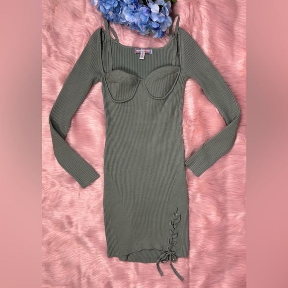 Urban Outfitters Jezebel Ribbed Corset Style Mini Dress Green Sz S - Picture 6 of 10